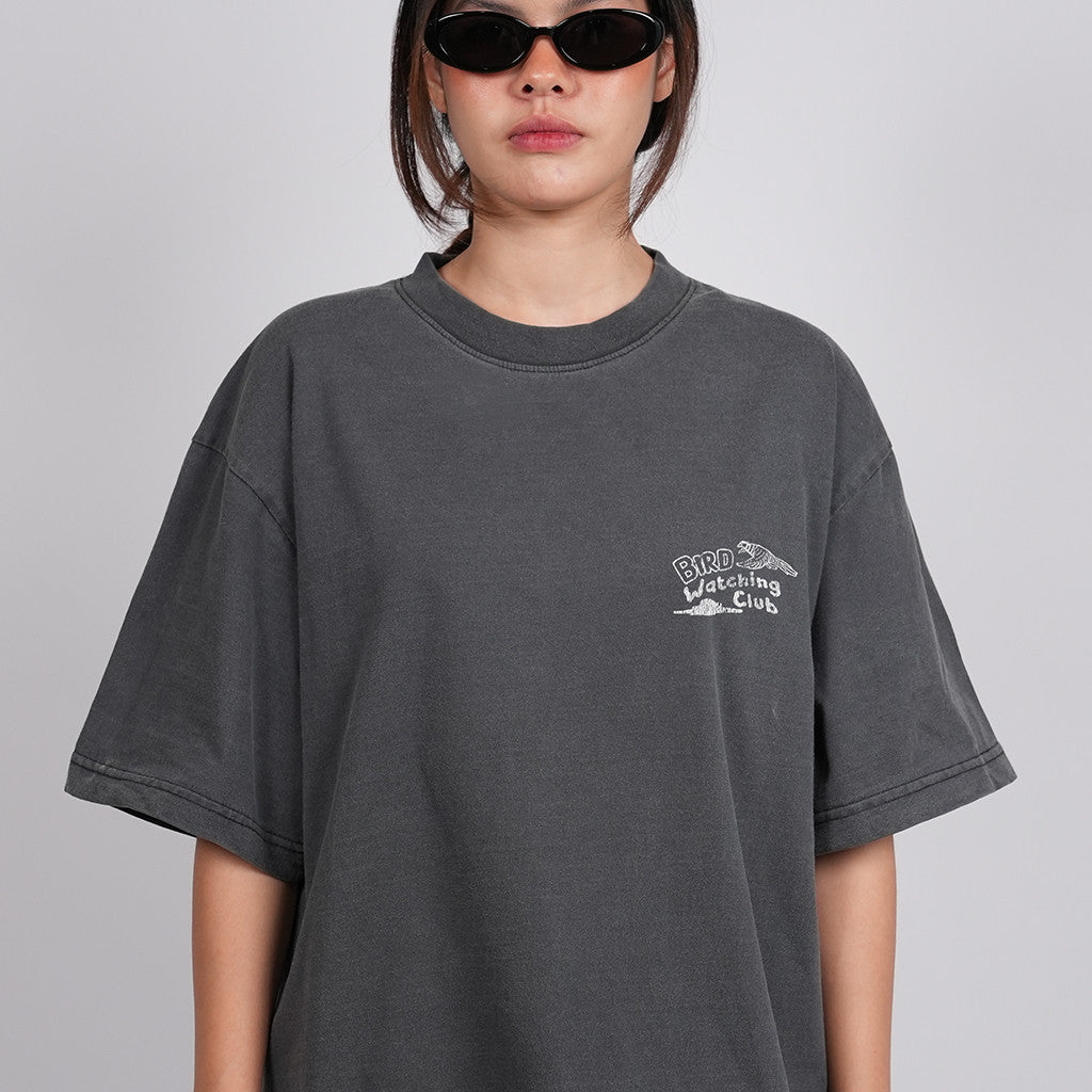 Strayandcool "Bird Watching Club" Oversized T-shirt, Washed Fabric, Cracked Texture