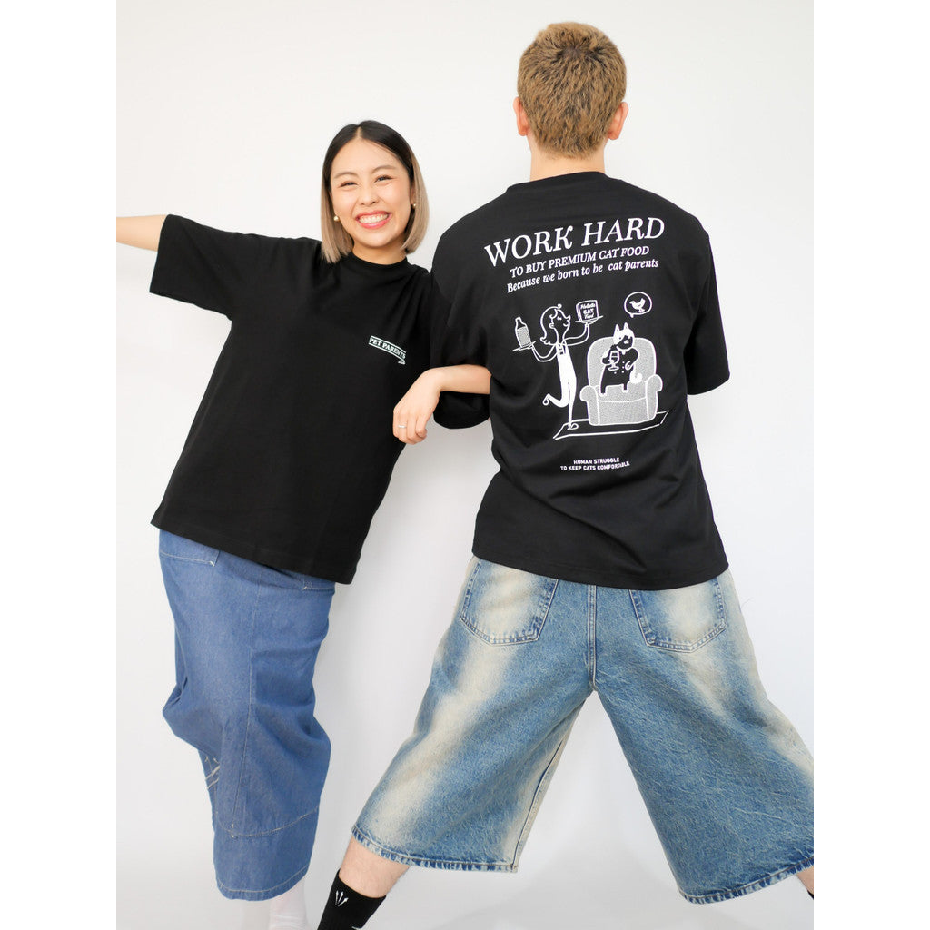 Strayandcool "Work hard to buy cat food" Oversized T-shirt