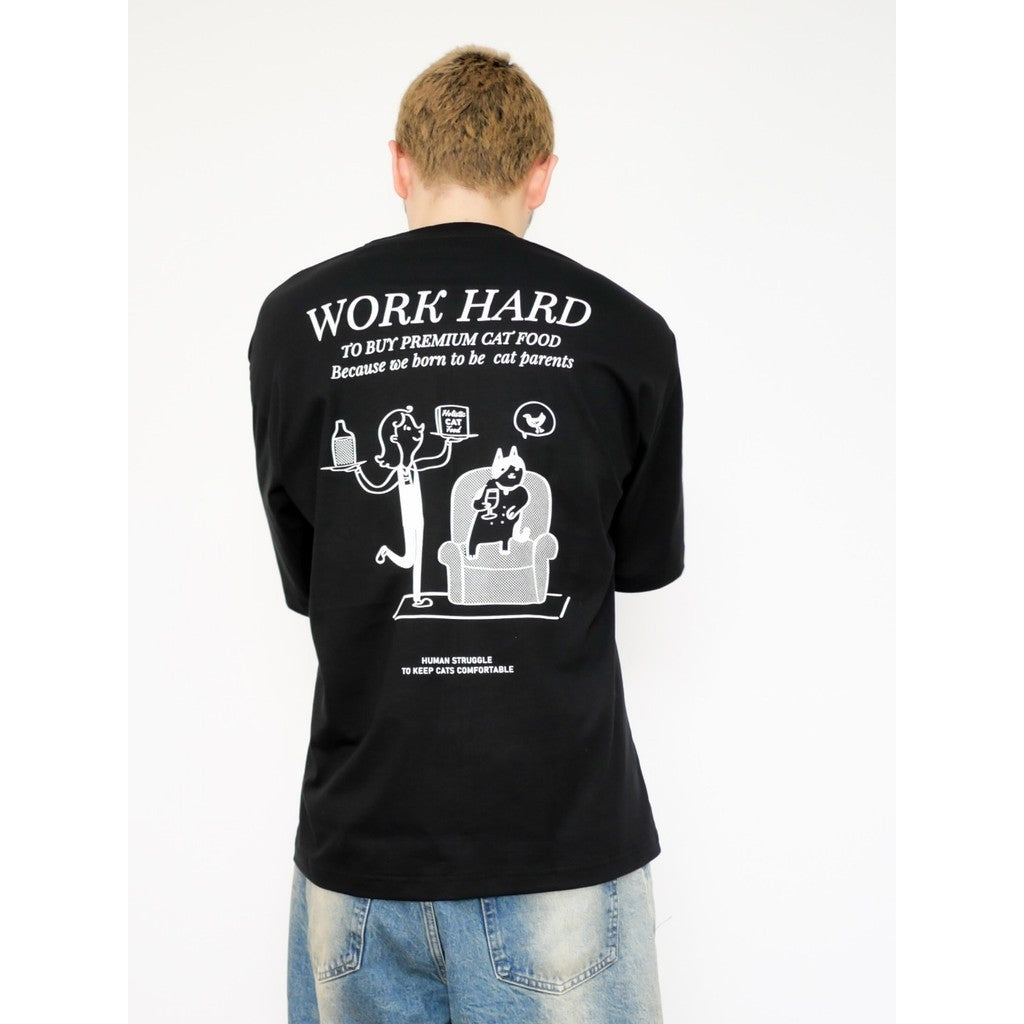 Strayandcool "Work hard to buy cat food" Oversized T-shirt