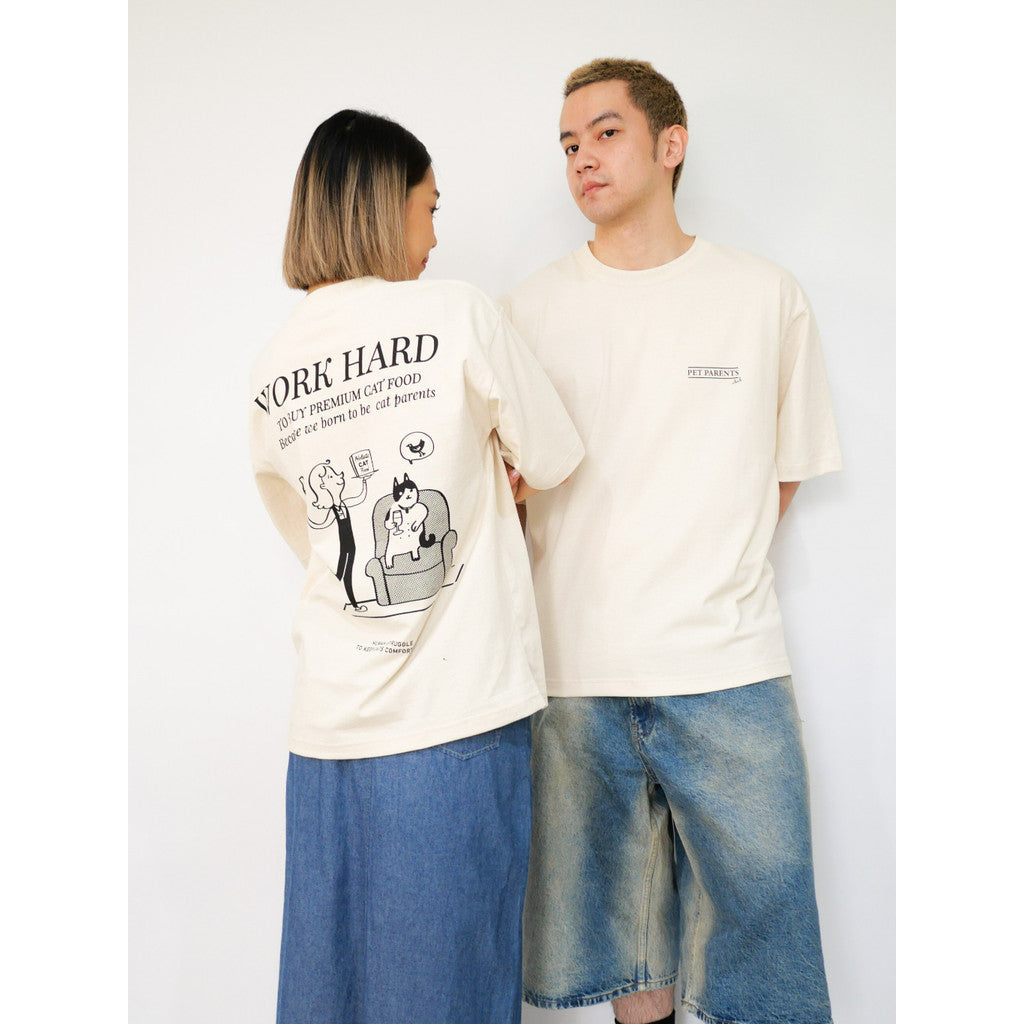 Strayandcool "Work hard to buy cat food" Oversized T-shirt